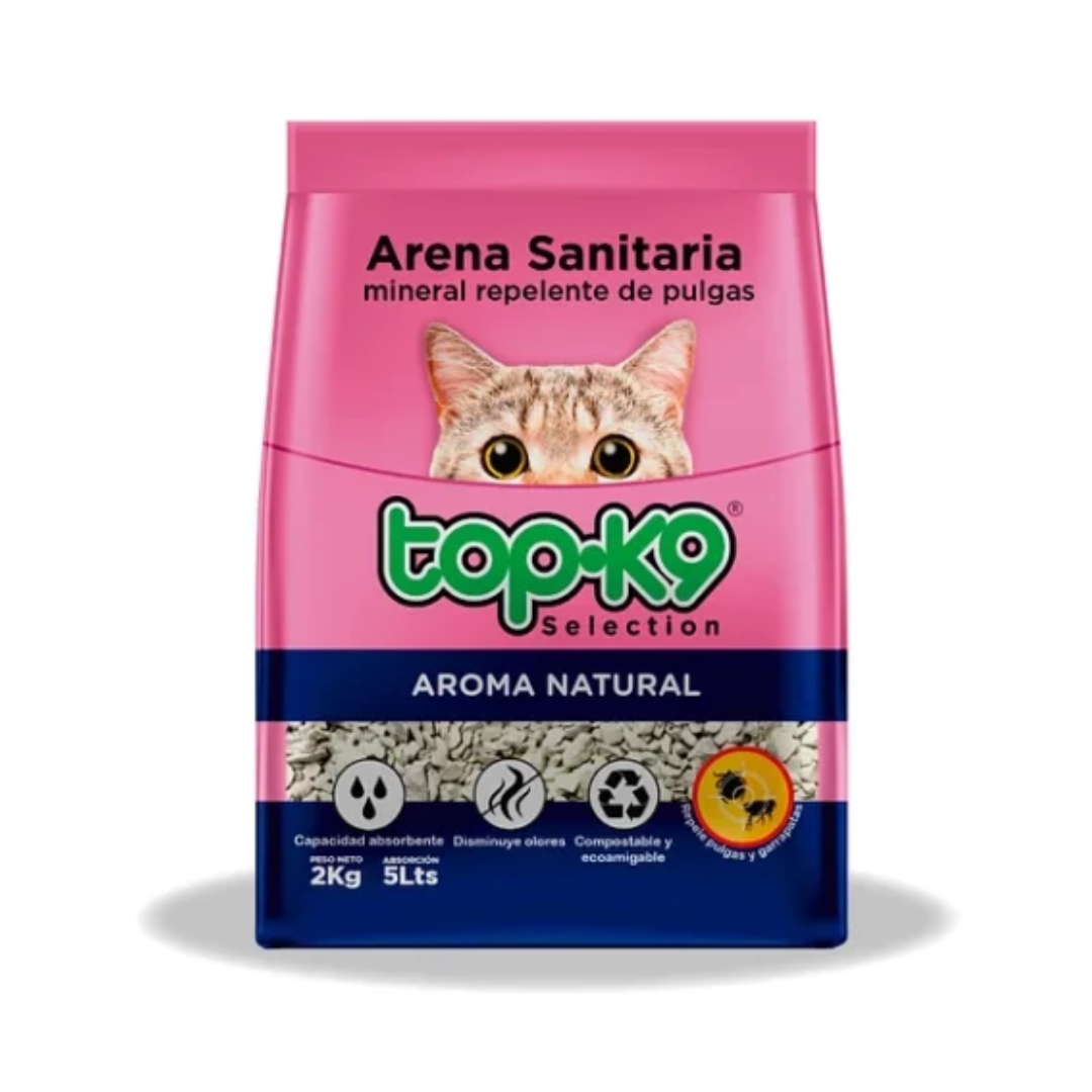 arena paraa gatos top k9 ARENA MINERAL PIEDRA ROSADA TOP K9 2Kg x 10 unidades