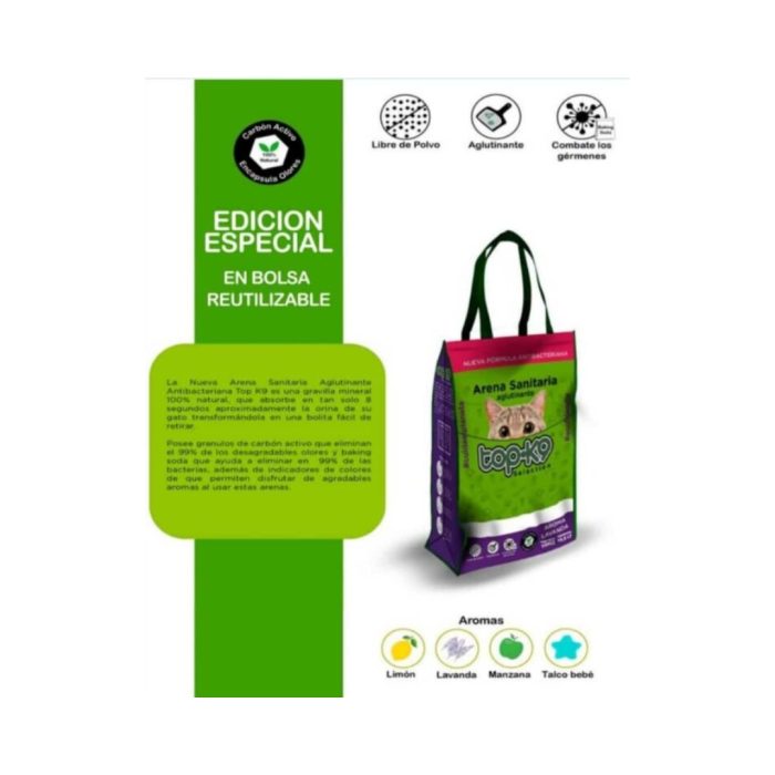 Arena Aglutinante TOP K9 Edición especial en Bolsa Reutilizable - Aroma Lavanda 15KG