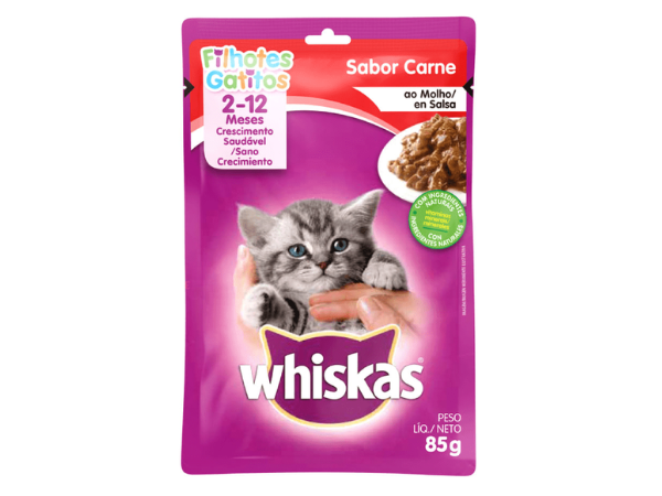 SACHET Whiskas para gatitos sabor carne 85gr x20 unidades