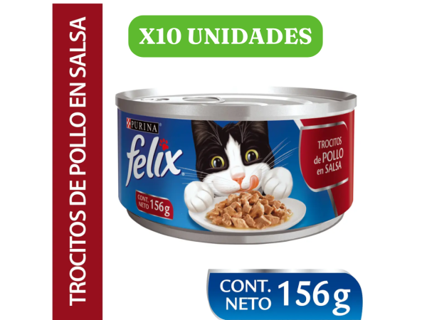 FELIX 156 GRS. PURINA – LATA TROCITOS POLLO x10 unidades