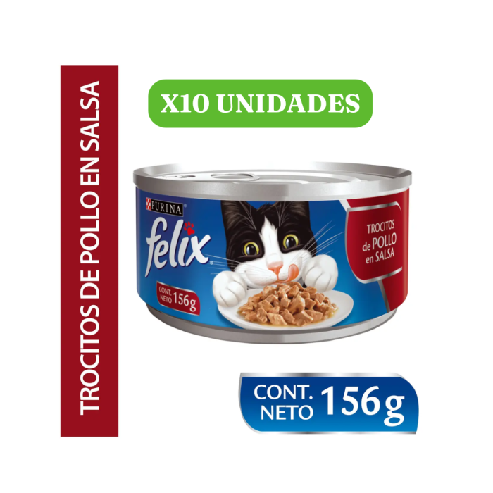 FELIX 156 GRS. PURINA - LATA TROCITOS POLLO x10 unidades