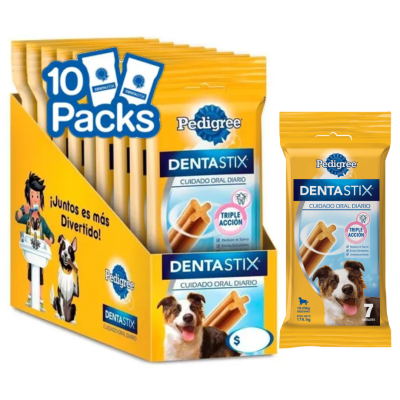 Pedigree Dentastix Cuidado Oral Perro Raza mediana 10 paquetes de 7 unidades  cada uno