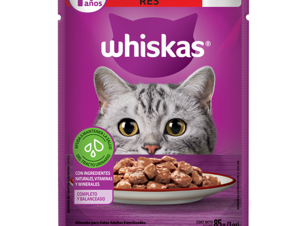 SACHET Whiskas para gatos esterilizados sabor carne 85gr x20 unidades