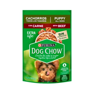 SACHET Dogchow para cachorros sabor carne 85gr x15 unidades