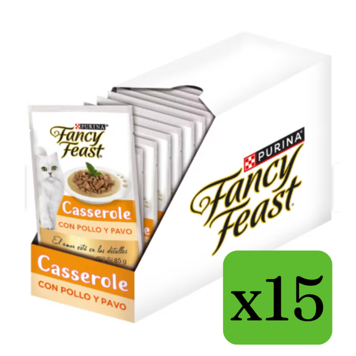 Sachet Fancy Feast Pouch para gatos sabor Casserole Pollo y Pavo 85grs x15und