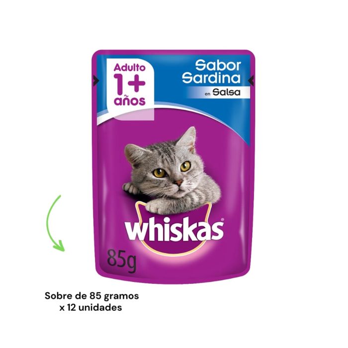 Sachet Whiskas para gatos sabor Sardina 85gr x12 unidades