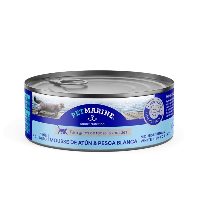 Lata Gato PetMarin Mousse de Atun y Pesca Blanca 156 gramos x 6 unidades