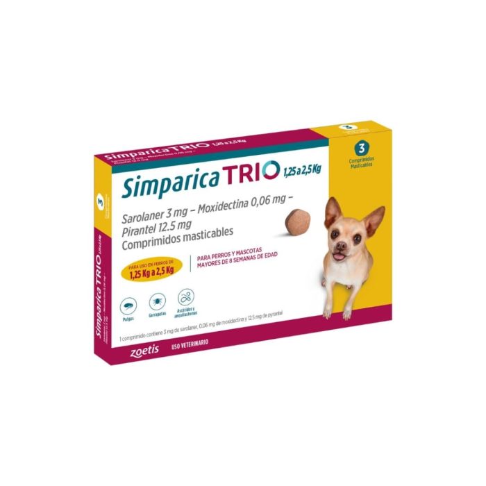 Simparica Trio 1,3 a 2,5 kilos 3 comprimidos