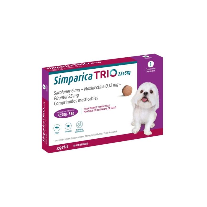 simparica trio 2,5 a 5 kilos un comprimido Simparica Trio 2,6 a 5 kilos 1 comprimido