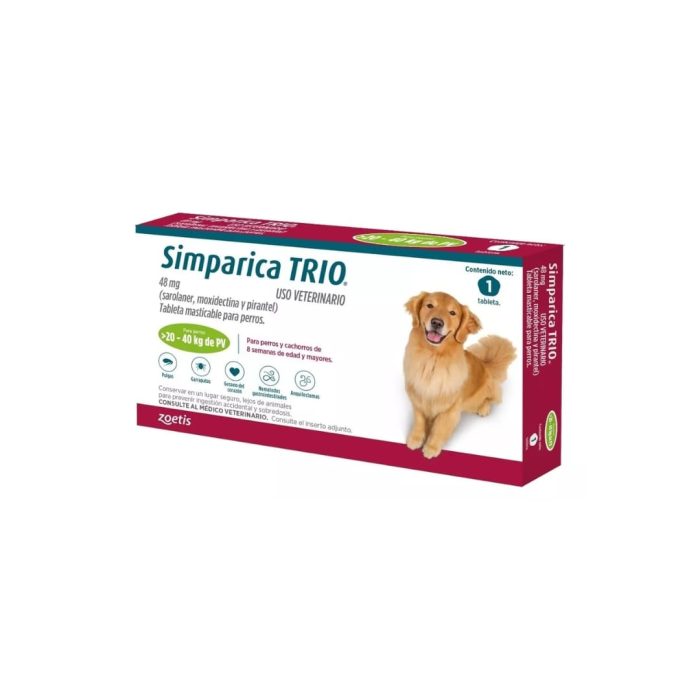 simparica trio de 20 a 40 kilos un comprimido Simparica Trio 20,1 a 40 kilos 1 comprimido