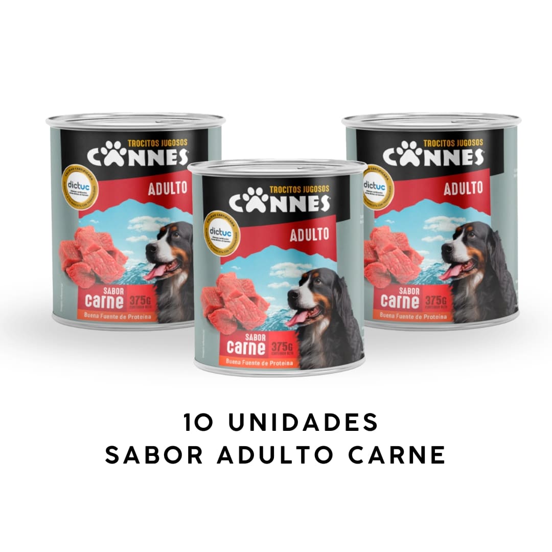 Lata cannes 375 gr x 10 unidades sabor carne