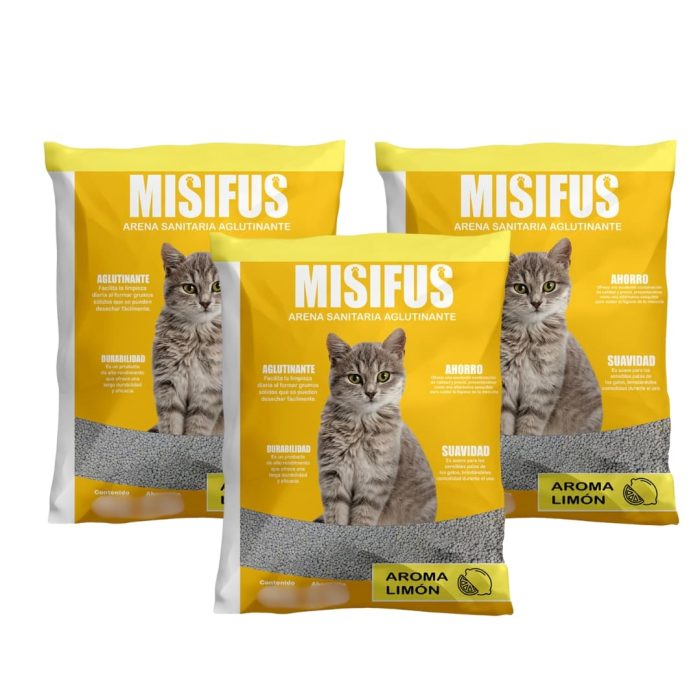 Arena Misifus aroma limón 8 kilos x 3 unidades