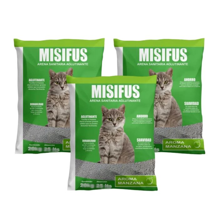 Arena Misifus aroma manzana 8 kilos x 3 unidades
