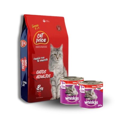 Cat price 8 kilos + 2 latas whiskas de 290 gr cada una sabor carne