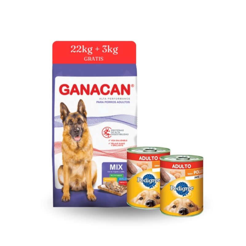 Ganacan 25 kilos + 2 latas pedigree pollo
