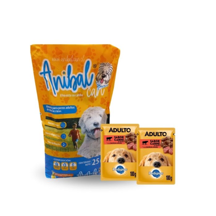 Anibal Food 25 kilos + 1 caja de sachet pedigree carne 12 unidades