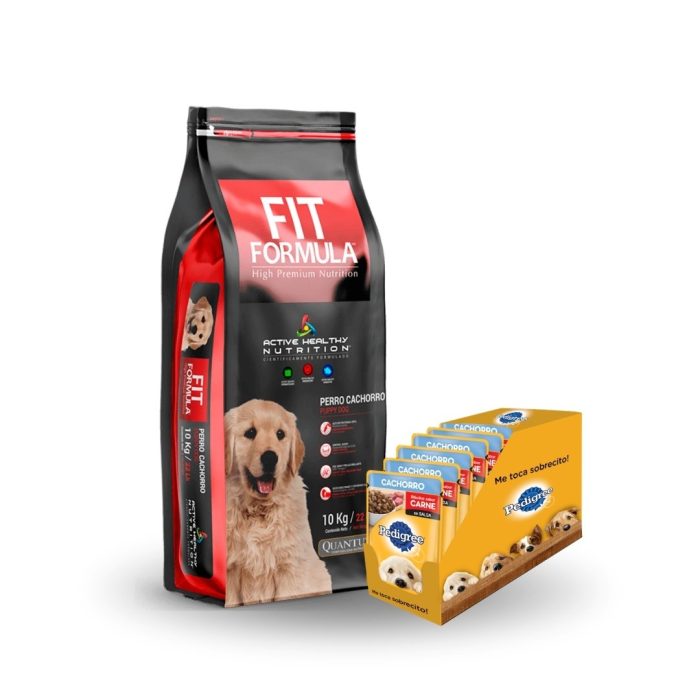 Fit cachorro 10 kilos + 1 caja de sachet pedigree cachorro x 12 unidades