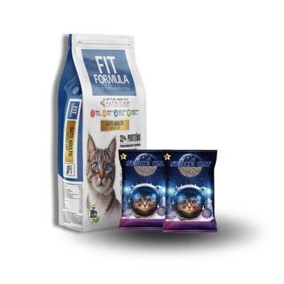 Fit gato adulto 10 kilos + 2 arenas space cat lavandad de 2 kilos cada una