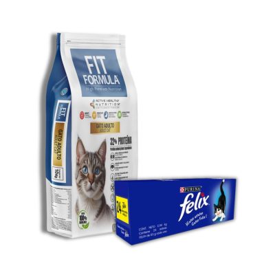 Fit gato adulto 10 kilos + 1 caja de sachet felix x 24 unidades