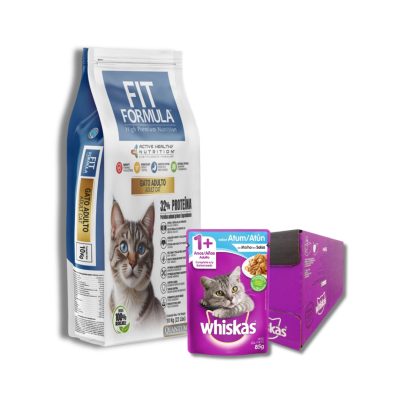 Fit gato adulto 10 kilos +1 caja de sachet whiskas x 20 unidades sabor atún