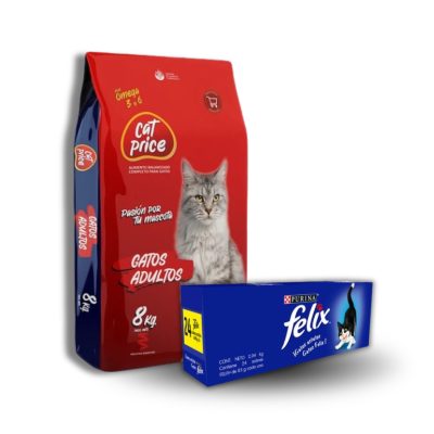 Cat price 8 kilos + 1 caja de sachet felix x 24 unidades