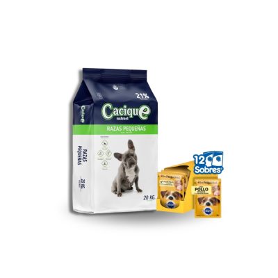 Cacique perro adulto raza pequeña 20 kilos + 12 sachet pedigree raza pequeña pollo