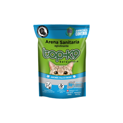 ARENA TOP K9 AGLUTINANTE AROMA TALCO DE BEBÉ 2 KILOS   X 10 UNIDADES