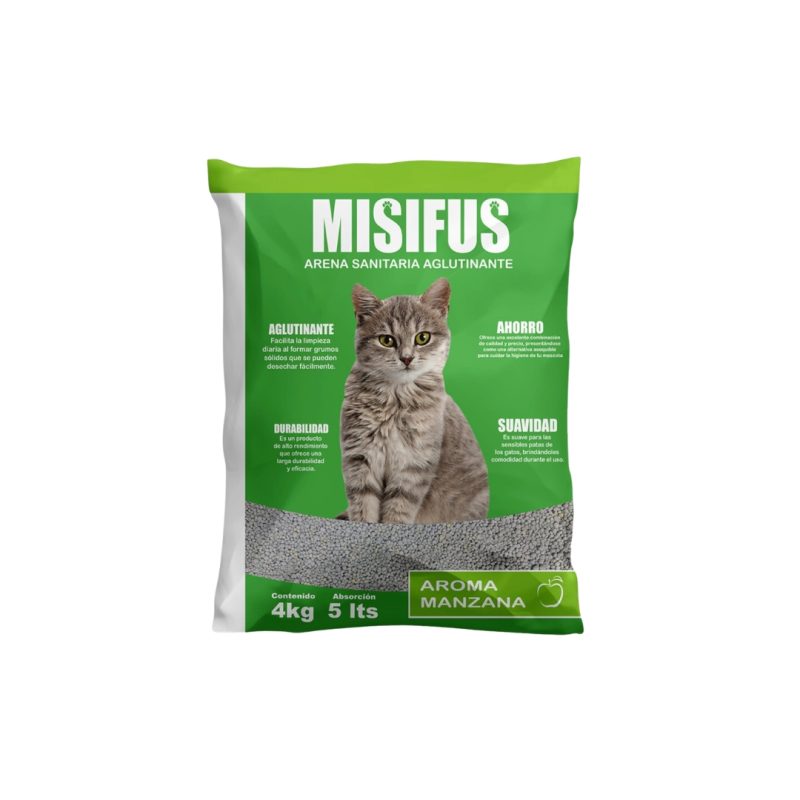 Arena sanitaria misifus aroma manzana 4 kilos x 5 unidades